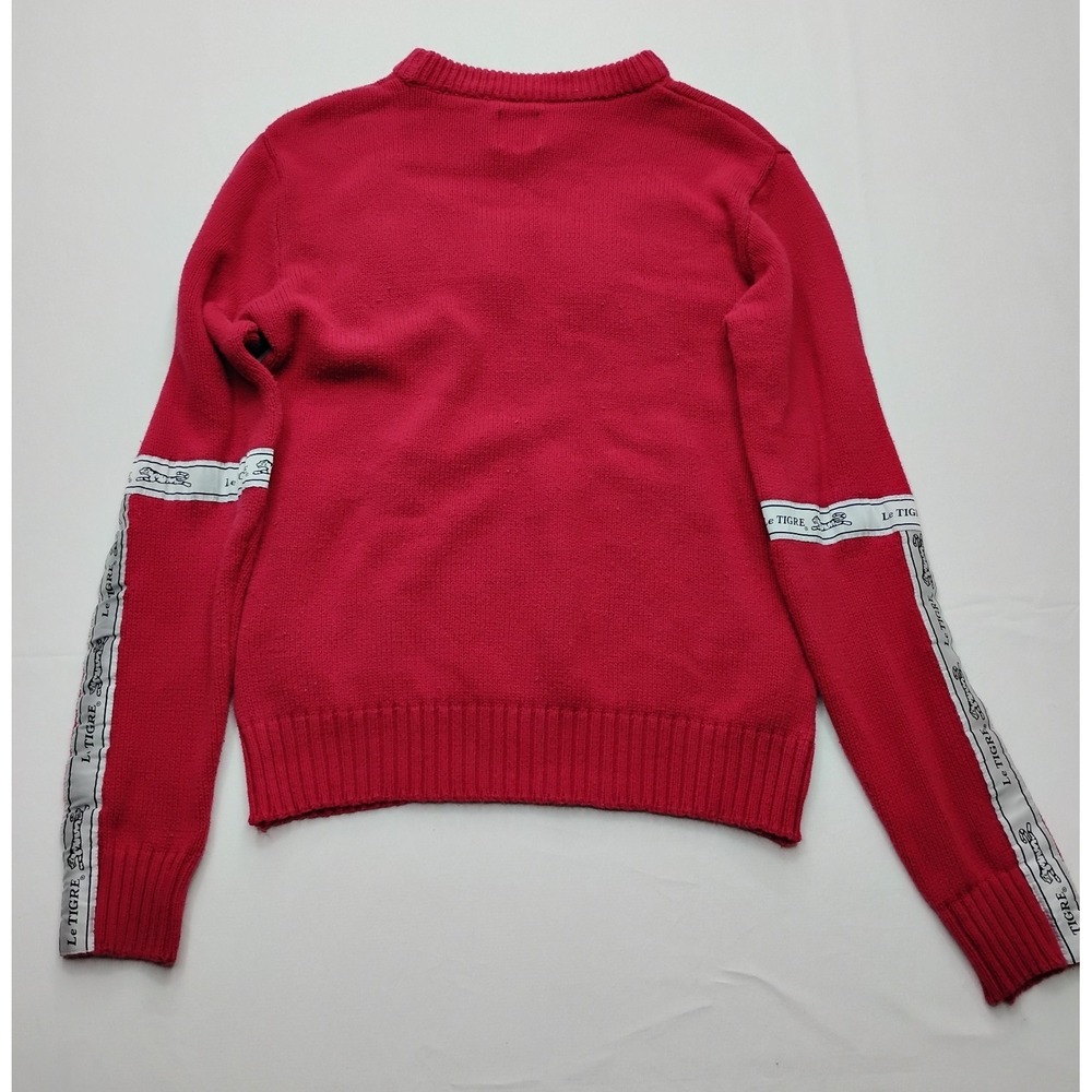 Le Tigre Red Sweater Kangaroo Pocket y2k Big White Tiger Logo Embroider M - Picture 6 of 13
